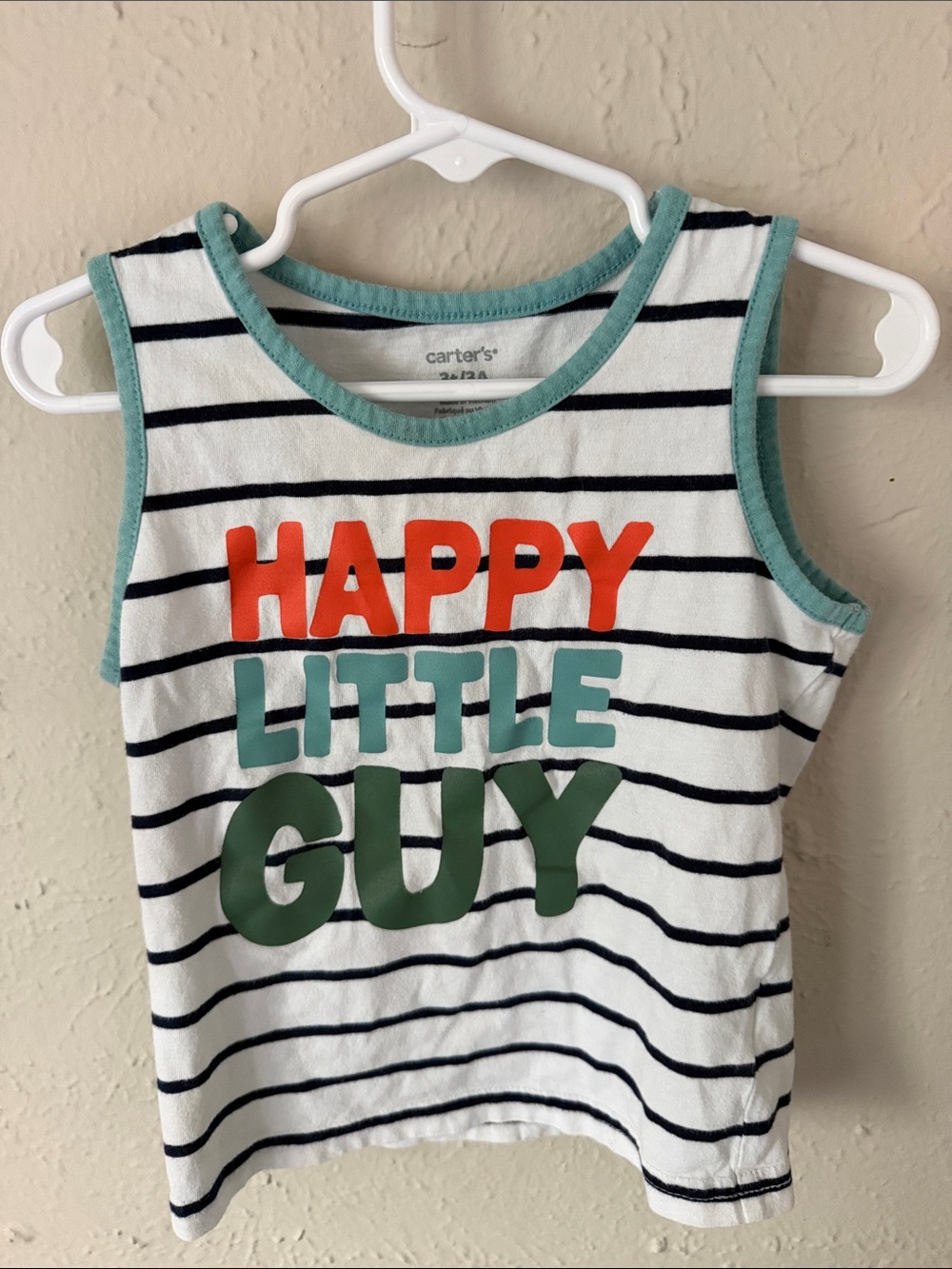 Carter's White Striped Tank Top with Teal & Orange Lettering